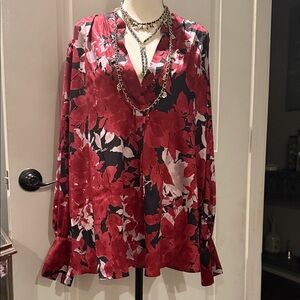 Banana Republic Red and Black Floral Blouse